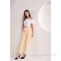 Yellow Stripe Viscose Trousers Yellow Stripe Viscose Summer Trousers Factory